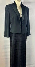 Daymor Couture Black Layered Formal Maxi Dress & Jacket Tiered 6 8 M As Is JK232