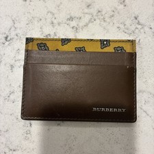 Burberry Card Case Canvas Leather Black Beige Brown Men's Used Auth 3100