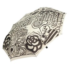 CHANEL Folding Umbrella Nylon White Black CC Auth BA2522