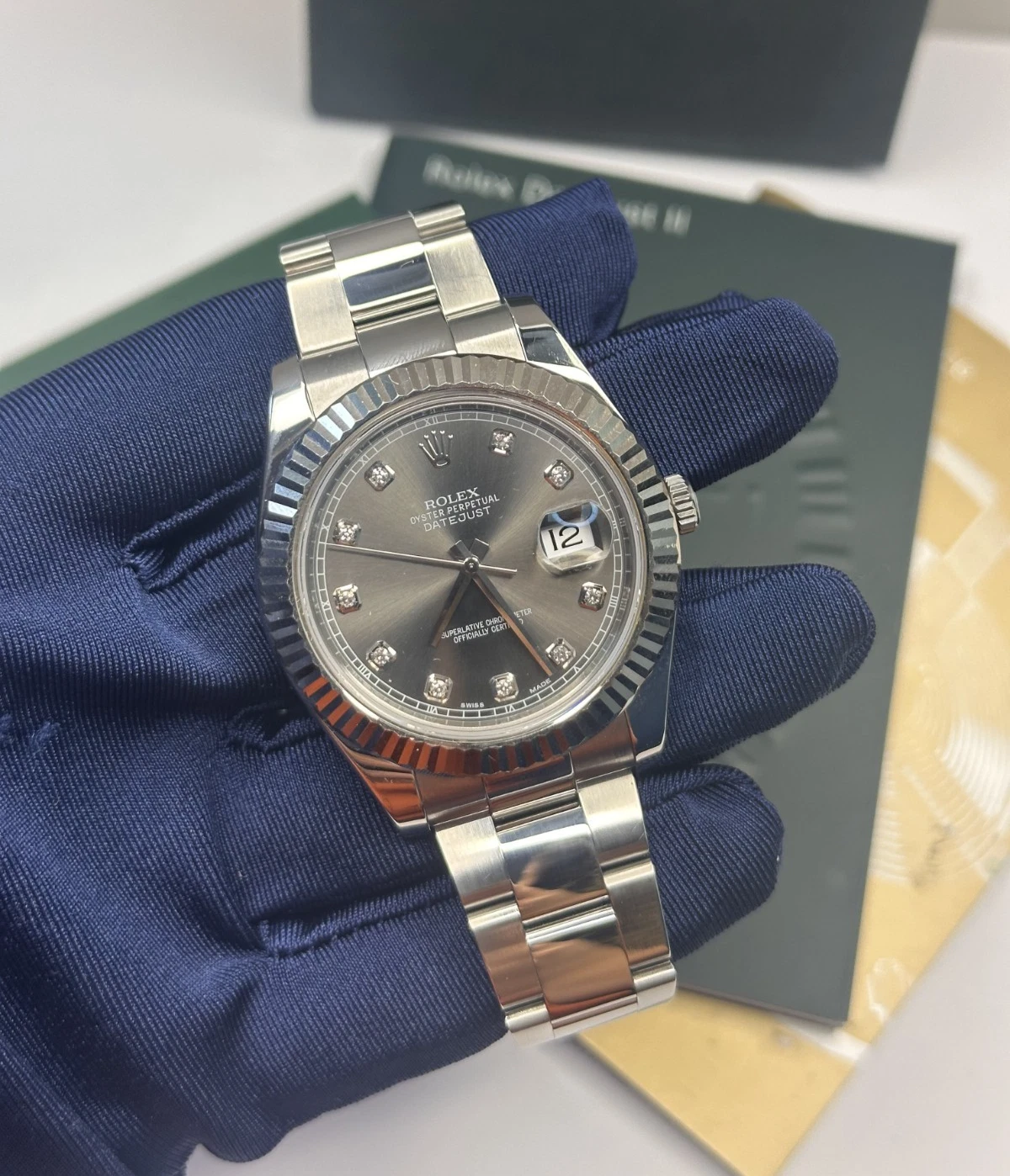 Rolex Datejust 116334 41mm Diamond Dial 18K White Gold Fluted Bezel