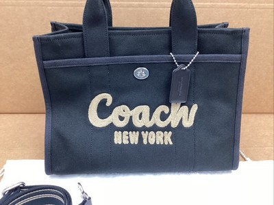 COACH Cargo Tote Canvas BLACK J2457- CP158 WITH HANDLE AND DUST
