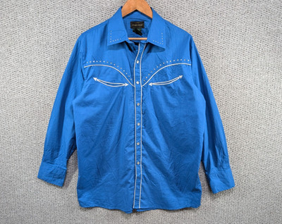 High Noon Vintage Western Herren Blau Smile Pocket Pearl Druckknopf Hemd L