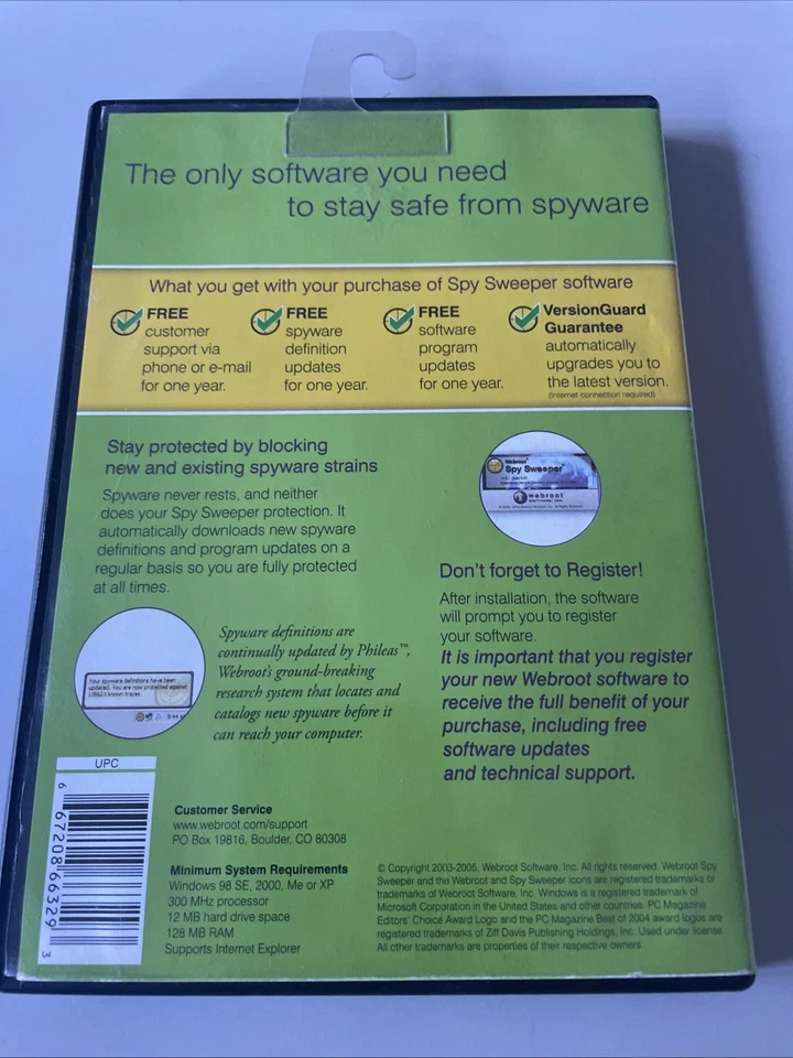 Webroot Spy Sweeper (Windows 98 SE, 2000, Me, XP) MINT CD W/ KEY - Image 2 of 2