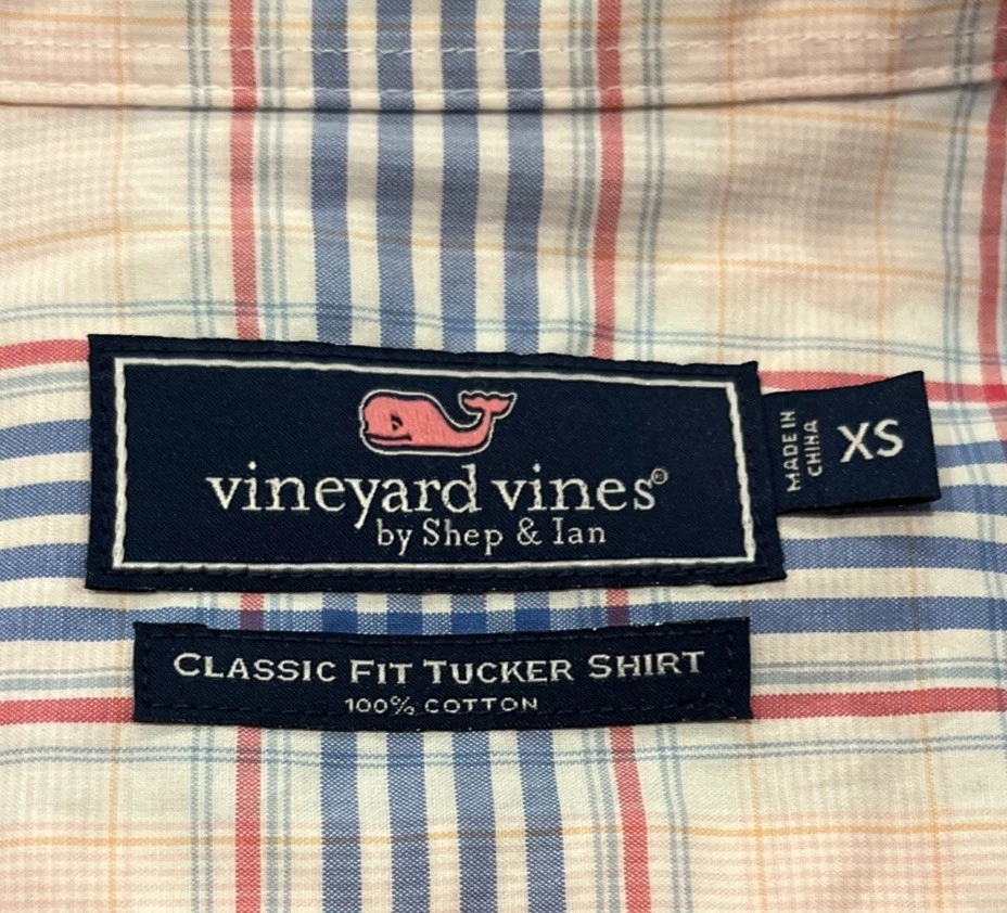 Camisa Tucker Vineyard Vines Calce Clásico Para Hombre XS Cuadros Azul Rosa Algodón  Foto 3 de 4