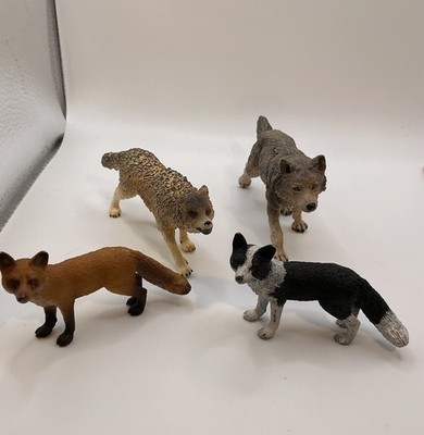 Schleich Wolf, Dog, Fox And Papo Wolf Animals Figures Lot 