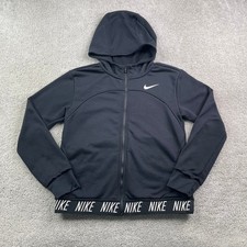 Nike Hoodie Youth Girls XL Black Full Zip Dri-FIT Thumbholes Athleisure Jacket