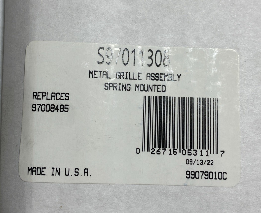 Broan S97011308 Spring Mounted Bathroom Fan Cover/Grille Assembly, White - NEW