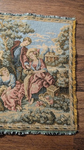 2 Jacquard Woven Tapestry Victorian Romantic Couple Scenic Pictorial France - Picture 4 of 13