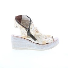 A.S. 98 Naylor Floral Womens Beige Leather Zipper Wedges Sandals Shoes 41