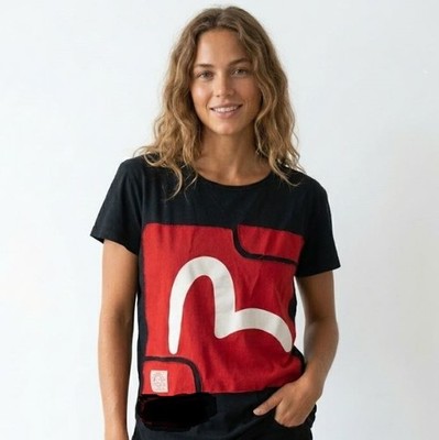 EVISU JAPAN black red white RARE RETRO GRAPHIC T shirt Size L Size 12 LIM EDI