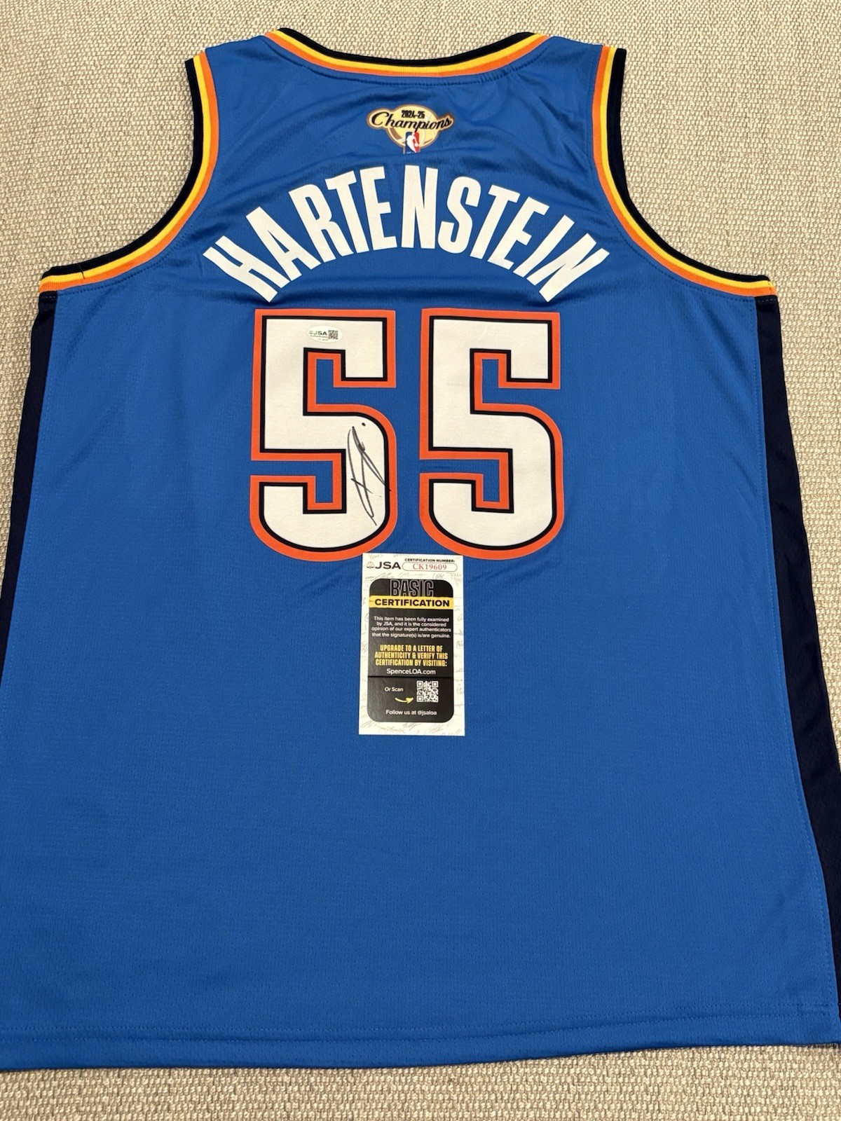 JSA COA ISAIAH HARTENSTEIN Signed Autographed Oklahoma City Thunder OKC Jersey 