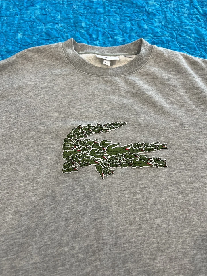 Sudadera para hombre Lacoste Croco Magic Multi-Croc gris polar cuello redondo 2 XL Foto 4 de 4