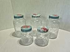 Set Of 5 Pioneer Woman Clear Embossed Mason F...