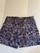 Men's tropical print purple draw string swim trunks with 5 pockets size XL