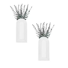 2-Pack 11.75 In. X 5.4 In. White Finish Wooden Wall Vase Set, Handcrafted Solid