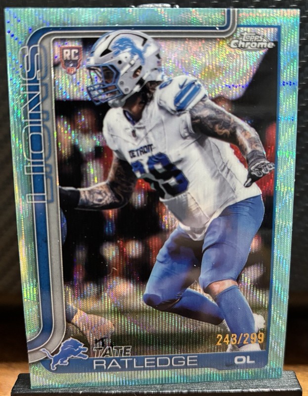 2025 NFL Topps Chrome - Tate Ratledge #383 Teal Wave Refractor /299 (RC)