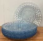 Set of 8 Anchor Hocking Blue Bubble Glass Dinner 9.5” Round Plates 5 are CHIPPED