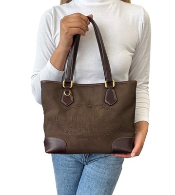 PRADA Vintage Triangle Logo Milano Jacquard Canvas Shoulder Tote