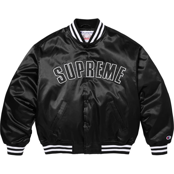 SS26 Supreme Champion Satin Varsity Jacket Black L | eBay