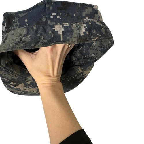 US NAVY PO3 PETTY OFFICER 3RD CLASS BLUE CAMO 8 POINT WORKING UTILITY HAT 7 1/2 - Bild 5 von 5
