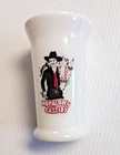VINTAGE HOPALONG CASSIDY LUNCH MILK TUMBLER RED-BLACK PYRO ON MILK GLASS