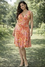 Chaps Ralph Lauren A Line Ruffle Dress Extra Large XL Orange Paisley Washable