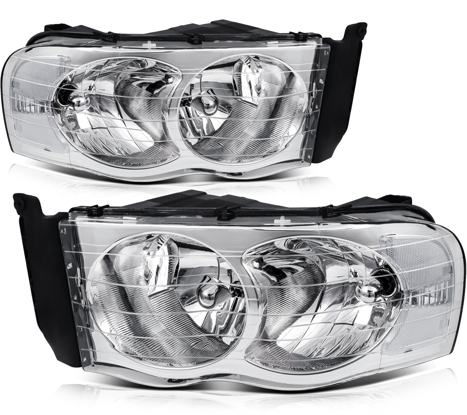 For Dodge Ram 1500-3500 2002-2005 Chrome Housing Headlights Assembly Lamps Pair