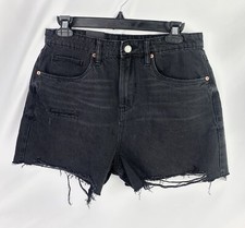 Blank NYC The Reeve High Rise Ribcage Black Denim Short Size 28 Distressed Hem