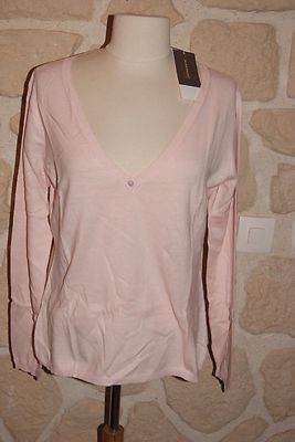 Pull Rose Col V CROSSWAYS Taille L – Neuf Avec étiquettes (99€), Coton Et Cachemire