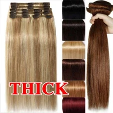 Luxury Clip in Remy Human Hair Extensions Thick Double Weft Full Head US