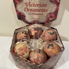 Vtg 1995 C&F Christmas Victorian Decoupage 12 Ball Ornaments Angels Santa Roses