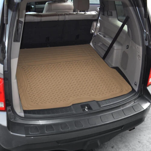 Alfombrillas de goma para todo clima 5 piezas 3 filas con alfombrilla de carga para maletero recortable beige Foto 3 de 4