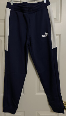 NWT Puma size M navy blue white pipe sports jogger sweatpants mens
