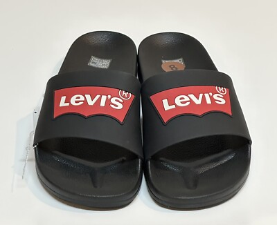 Levi s Men s June Batwings Logo Slides/Sandals/FlipFlops | Black/Red | Size 8