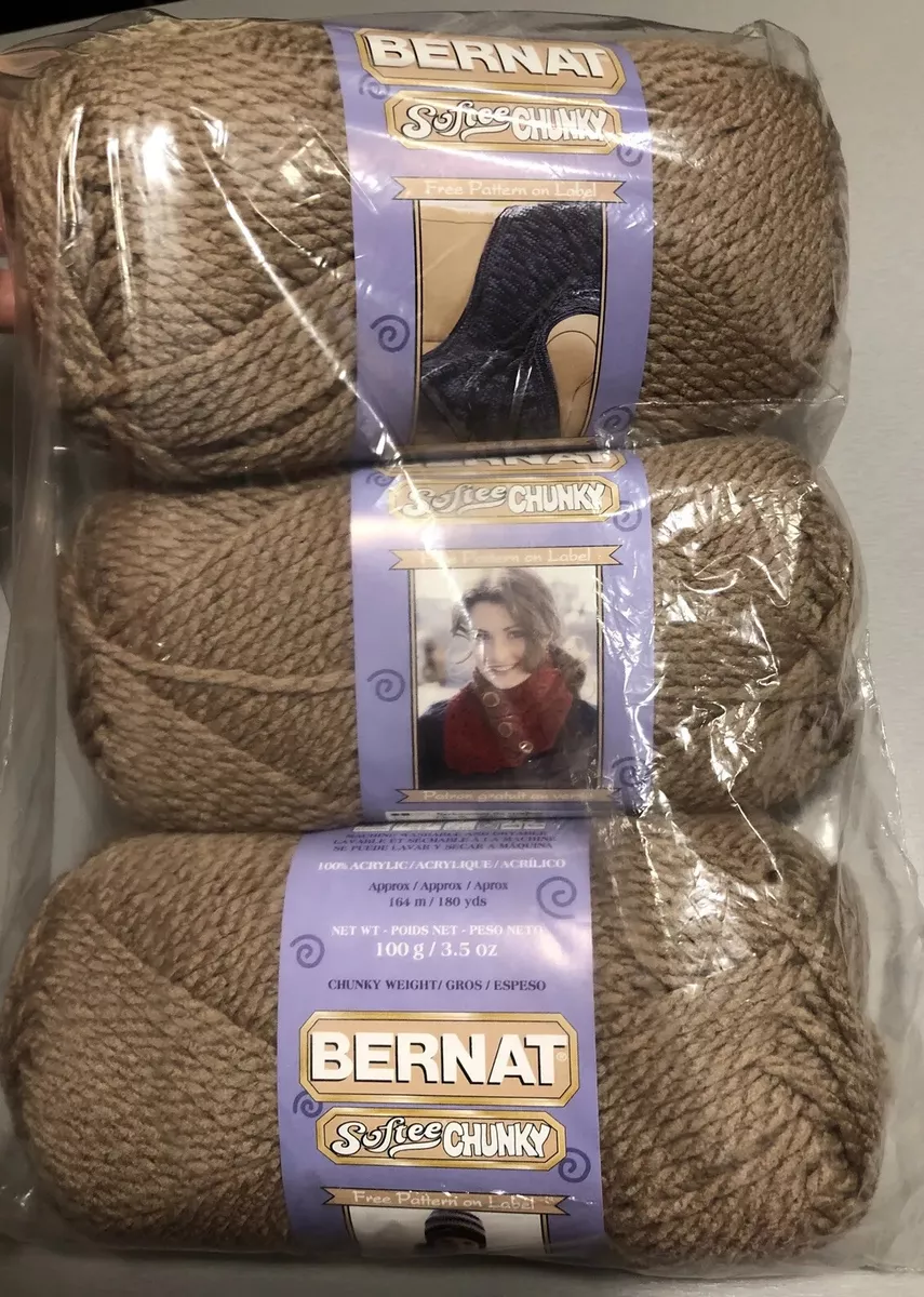 Bernat Softee Chunky Yarn Soft Taupe 3 Pack Set Bundle 10.5 Oz Set