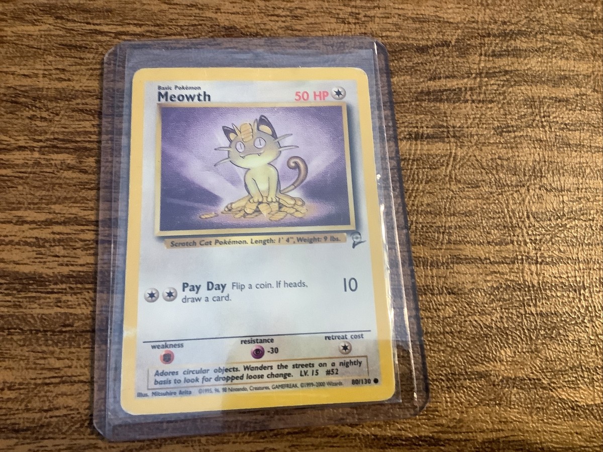 MEOWTH 80/130 NEAR MINT CONDITION Rare 1995 POKEMON CARD Base Set 2 MEOWTH 80/130 NEAR MINT CONDITION Rare 1995 POKEMON CARD Base Set 2