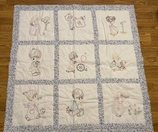 Precious Moments Baby Blanket Quilt Complete Hand Cross Stitched Wall Decor