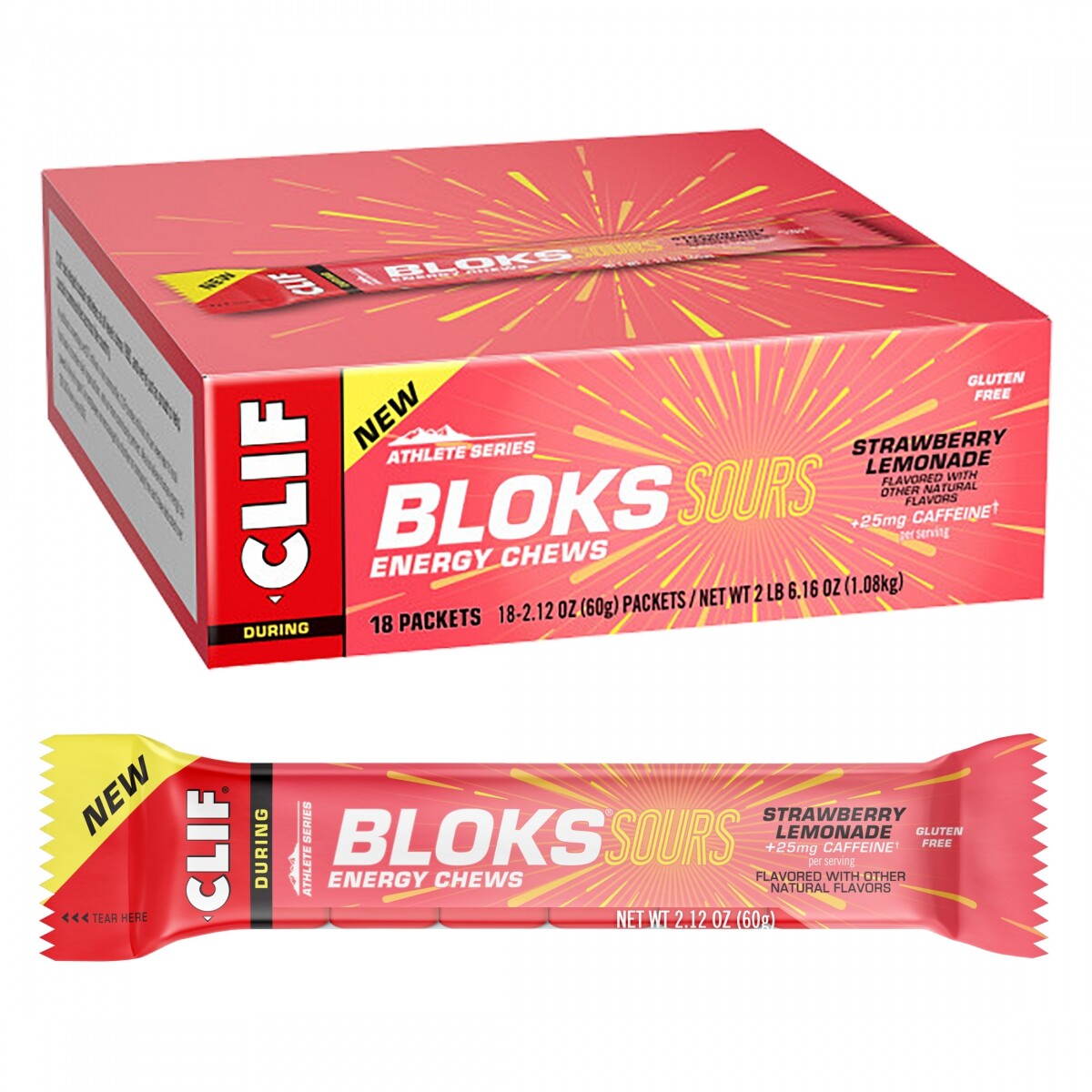 Clifbar Clif Bloks Energy Жует Энергетический кислый клубничный лимонад, коробка 18 шт.