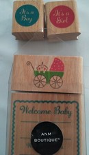 Set Rubber Stampede Rubber Stamp Baby Announcement It's A Girl Boy Carriage