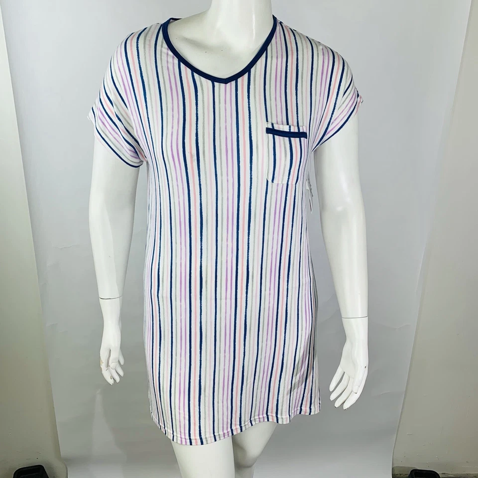 Nuevo Camisón Hanes Mujer Pequeño Cómodo Dormir Super Suave Rayas Camisa para Dormir Nuevo con Etiquetas Foto 3 de 4