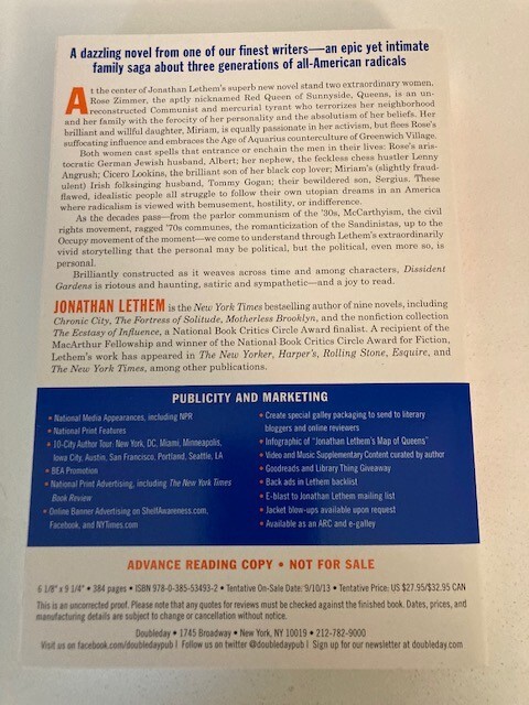 Jonathan Lethem Lot: Motherless Brooklyn and Eight Other Titles Advance ARCs