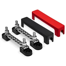 4" Bus Bar Power Distribution Terminal Block Pair with Cover - 300V AC / 48V DC