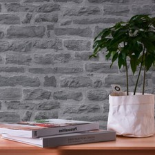 Papel Pintado Texturizado Mate Gris Carbón Negro Moderno Imitación Hormigón Piedra Ladrillo 3D