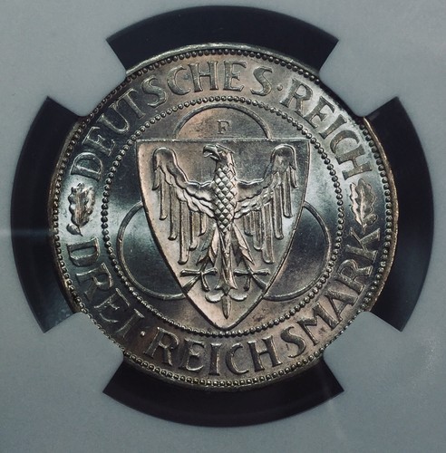 1930-F Germany 3 Mark PCGS MS62 Silver! Liberation of Rhineland Lustrous Beauty! - Picture 4 of 6