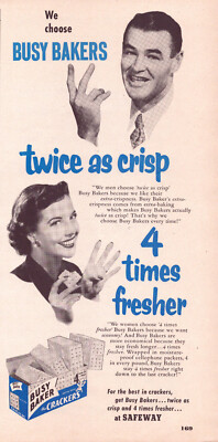 #ad #ad Busy Baker Salted Soda Crackers Safeway Grocery Store Vintage Print Ad c1952 $10.67