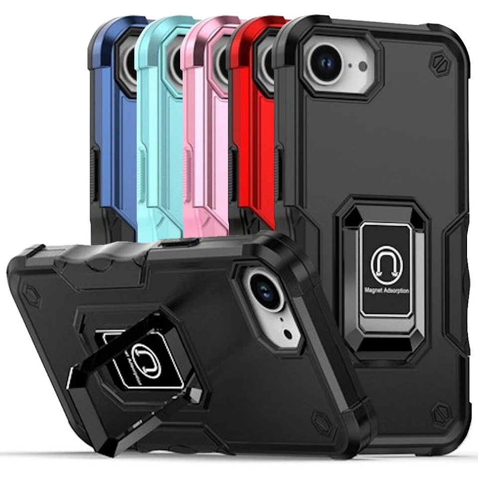 For Apple iPhone 16e Phone Case Defender Metal Ring Magnetic Stand Cover