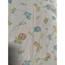 Vintage Baby Crib Sheet With Cute Animal Print Sheep Bears Lion Giraffes Flower