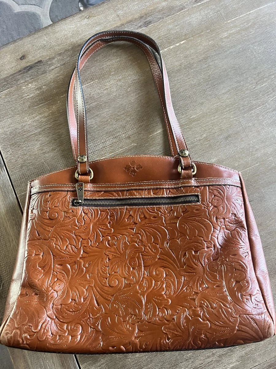 Patricia Nash Italian Leather Burnished Tooled Floral Poppy Tote