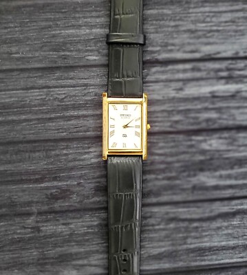 SQ Slim Dial New Batt Movt Men's Gold White Tank Dress Watch