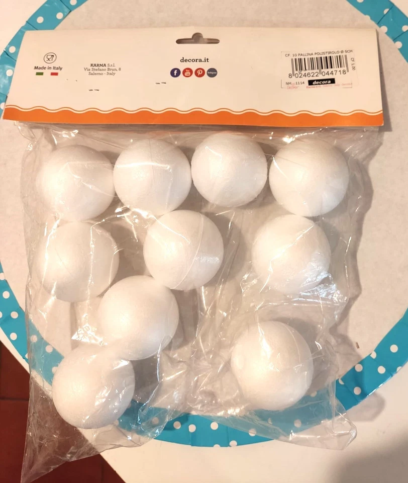 Sfere in polistirolo 5 cm diametro x 10 pezzi in blister marca Decora - Immagine 2 di 2